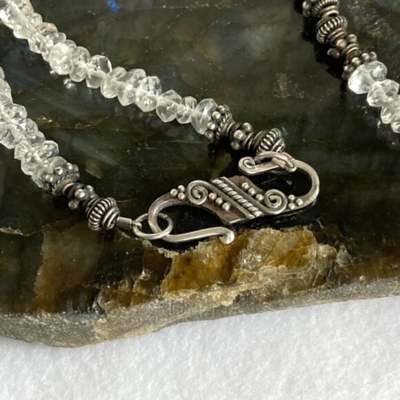 Sterling Silver 925 Labradorite & Quartz Beaded Necklace 17" Hook Closure 21g - Picture 5 of 16